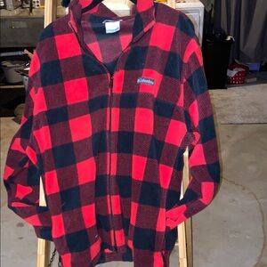 Mens Columbia Red and Black Plaid Fleece Jacket lime new!